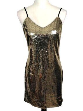 Grace Karin Womens Small Gold Sequin Mini Dress Cocktail Formal Party Zip